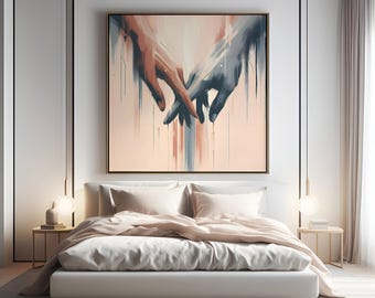 Abstract Love and Connection Print of Couple Hands Touching Art Minimalist Romantic Wall Decor Neutrals His & Hers Printable Download
