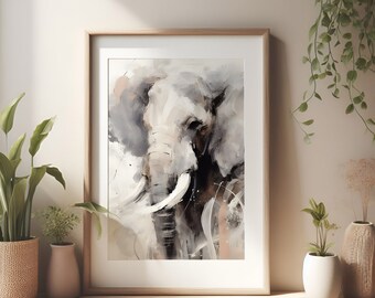 Abstrakte Elefanten Kunst in warmem Grau - druckbare Wohnzimmer Wand Dekor, moderne Tiere Druck, Instant Download, zeitgenössische Kunst