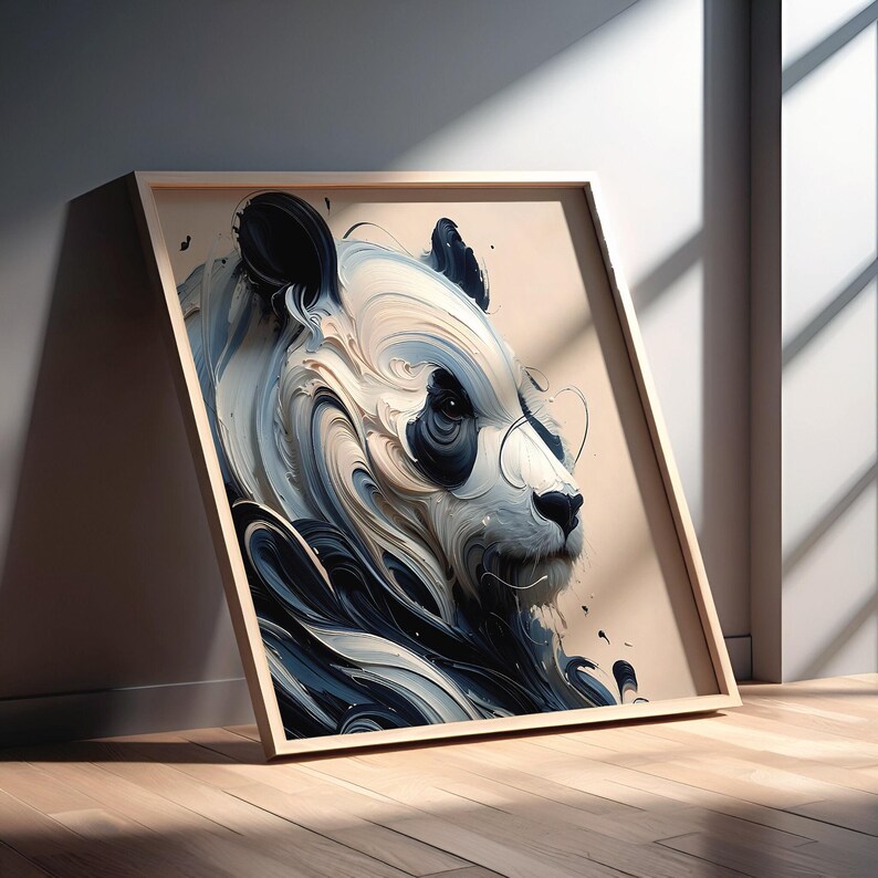 Panda Abstract Wall Art, Swirl Style Animal Print, Modern Zen Jungle ...