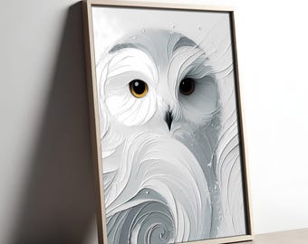 Abstract White Owl Artwork Minimalist Painting Wildlife Wall Art Contemporary Mystical Owl Decor Luxurious and Tranquil Printable Download
