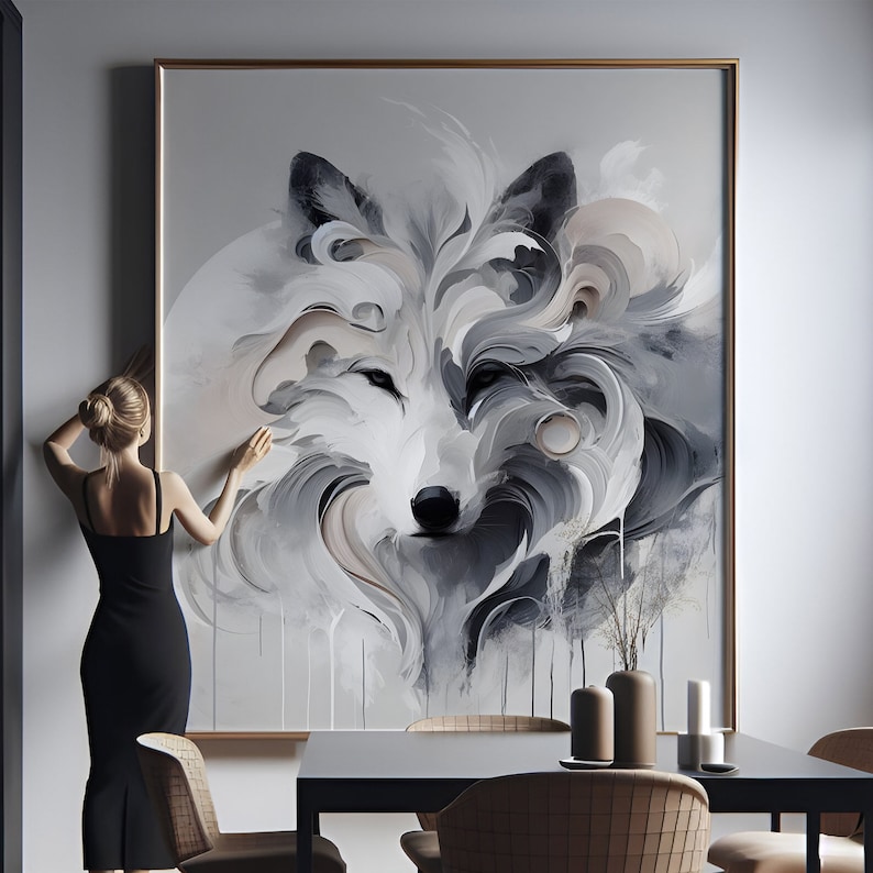 Minimal White Wolf Abstract Art Printable Download for Bedroom and