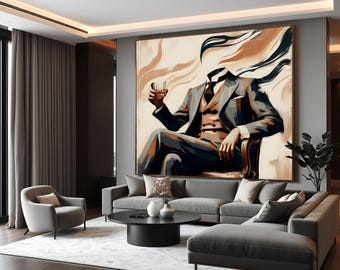 Luxury Art Print: Elegant Gentleman in Suit with Whiskey Sophisticated Wall Art Decor Downloadable Printable Fancy High Class Bar Artwork