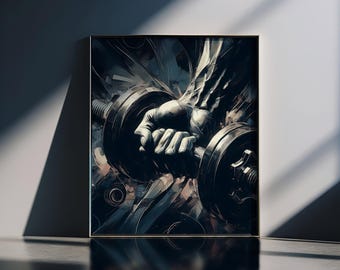 Strength & Power Gym Wall Art - Motivational Dumbbell Print - Fitness Inspiration Artwork for Home Gym - Dark and Moody Athletic Poster