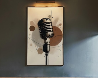 Vintage Microphone Abstract Art Print for Retro Studio Decor Music Enthusiast Gift Podcast Wall Art Vocalist Artwork Downloadable Print