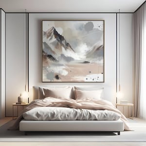 Modern Mountain Artwork Minimal Painting of Serene Mountainscape in Neutral Tones Modern Wall Decor Printable Download Calm  Nature Inspired