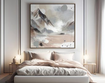 Modern Mountain Artwork Minimal Painting of Serene Mountainscape in Neutral Tones Modern Wall Decor Printable Download Calm  Nature Inspired