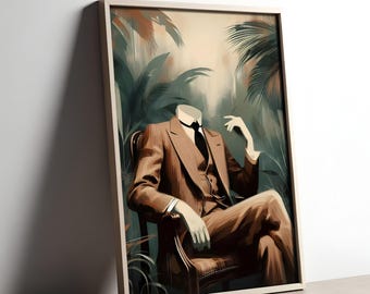 Abstract Menswear Artwork of Vintage Suit Gentlemen's Decor Natural Textures Office Decor Contemporary Printable Download Statement Piece