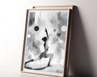 Oeuvre d'art abstraite élégante de pose de yoga d'impression géométrique moderne Décoration murale tranquille de forme physique et de bien-être yoga minimaliste téléchargement imprimable