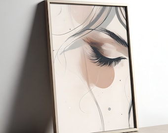 Female Eyes, Eyelashes, and Brows - Esthetician Abstract Art, Luxury Aesthetic, White and Pink, Glamorous, Chic Bedroom Art, Printable