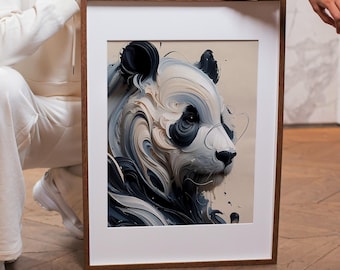 Panda Abstract Wall Art, Swirl Style Animal Print, Modern Zen Jungle Printable Decor, Panda Bear Poster Artistic Minimalist Painting