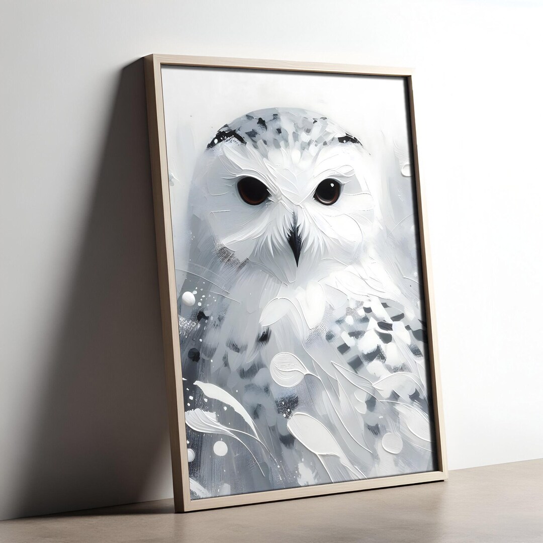 Snowy Owl Abstract Art Minimalist White Wildlife Print Monochrome Wall ...