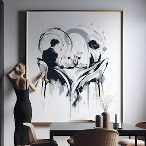 Abstrakt Romantisches Paar Kunst Esszimmer Weiß und Grautöne Zeitgenössische Wanddekor Einzigartige Poster Wohnzimmer Kunst Herunterladbare Druck