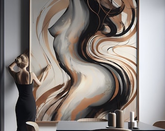 Abstract Artwork of Female Body in Black, Gray & Gold - Luxury Bedroom Art, Feminine Minimal Poster, Contemporary Wall Decor, Sexy Art