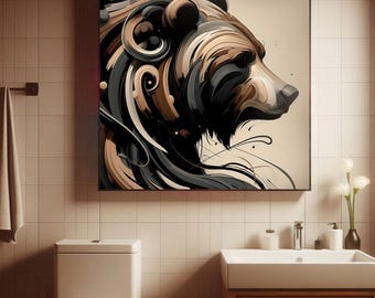 Majestic Bear Abstract Art Print, Swirled Forest Animal Digital Downloadable Printable Modern Rustic Wall Decor for Contemporary Cabin