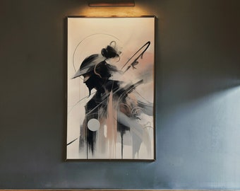 Abstract Samurai Warrior Painting Side Profile Modern Neutral Tones Elegant Art Unique Poster Living Room Decor Downloadable Print