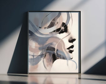 Abstract Woman Portrait Elegance, Neutral Tones, Luxury Aesthetic, Unique Female Poster, Chic Living Room Decor, Downloadable Printable