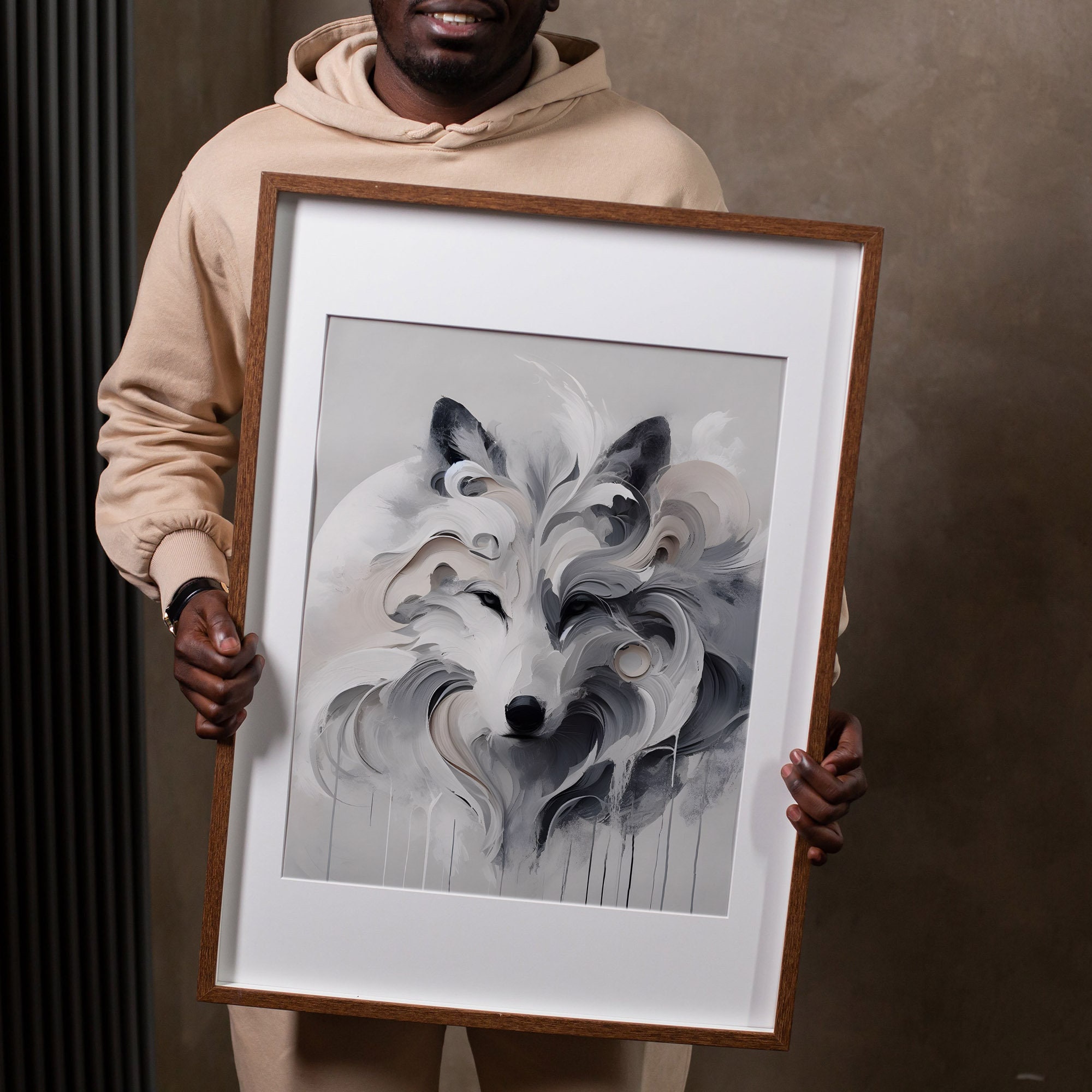 Minimal White Wolf Abstract Art Printable Download for Bedroom and