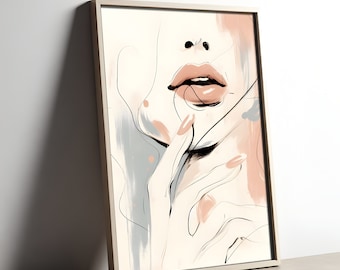Minimalist Art of Female Lips Abstract Neutral Tones Digital Download Modern Wall Decor Instant Printable Contemporary Home Decor