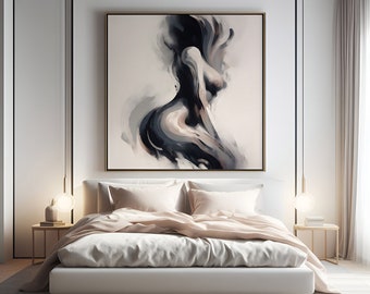 Printable Elegant Art: Woman's Body in Black & White, Grey Tones - Abstract Bedroom Poster, Instant Download, Sexy Art