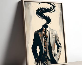 Surreal Abstract  Suit Art Print with Modern Minimalist Wall Art in Sepia Tones Contemporary Menswear Fashion unique Printable Download