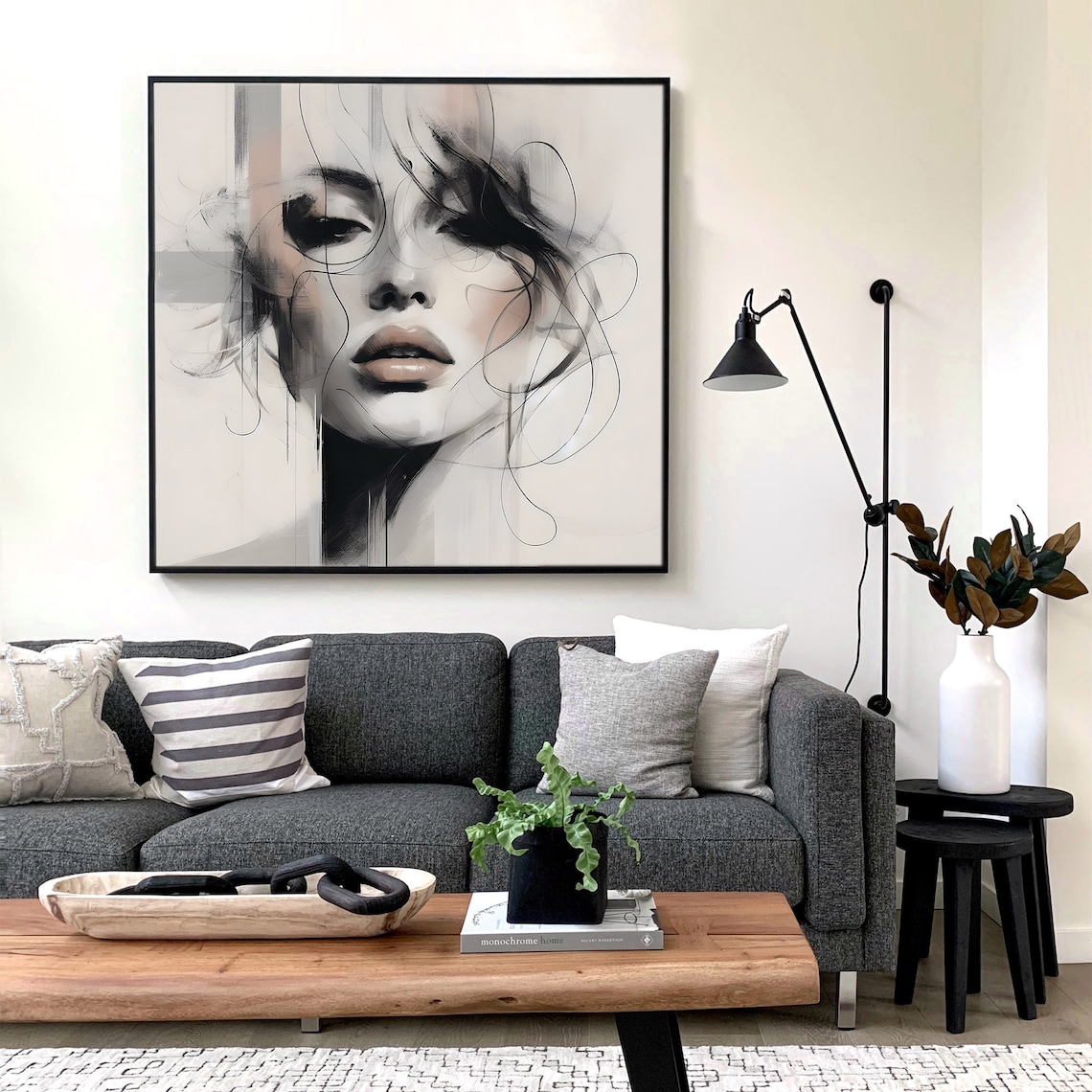 Chic and Unique Abstract Woman Portrait Luxury Aesthetic, Black & Gray
