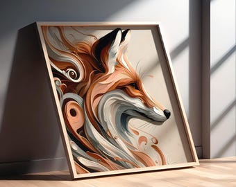 Elegant Abstract Fox Art Print, Whimsical Swirl Pattern Printable Download, Modern Woodland Animal Wall Decor, Wildlife Wall Art