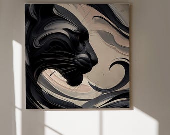 Black Panther Abstract Wall Art Bold Swirl Animal Print Modern Printable Jungle Decor Painting Dark and Moody Aesthetic for Living Room