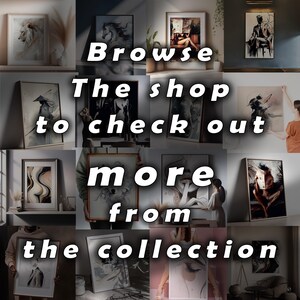 May include: A collage of framed art prints featuring various watercolor and abstract designs. The text "Browse the shop to check out more from the collection" is overlaid on the image. The art prints include images of a lion, a horse, and abstract figures.