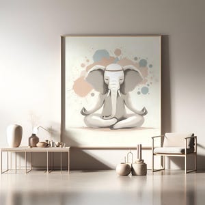 Mindful Elephant Art, Cute Yoga Decor, Downloadable Print for Nursery Kids&#39; Room or Meditation Space, Zen Elephant Watercolor Printable Art