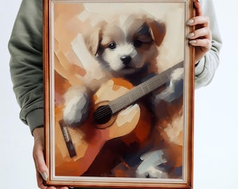 Blues Hound Art Print, Dog Playing Guitar, Whimsical Wall Decor - Etsy