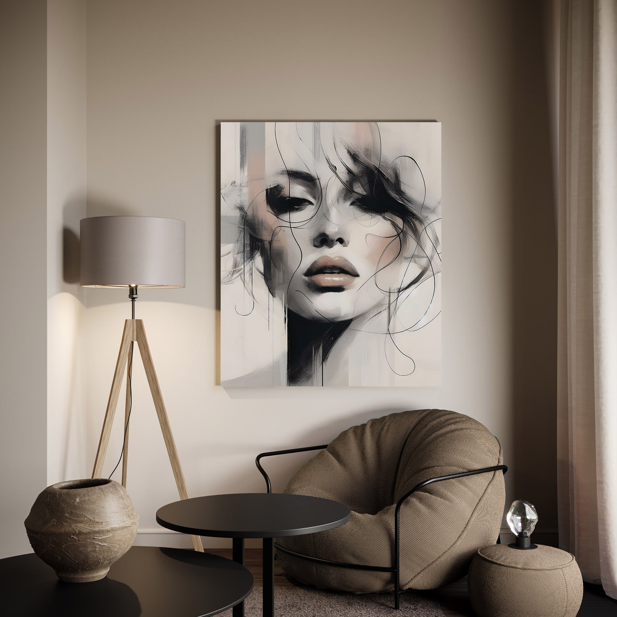 Chic and Unique Abstract Woman Portrait Luxury Aesthetic, Black & Gray