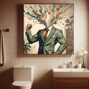 Abstrakt konsttryck, sinnesrolig, surrealistisk stark affärsmansexplosion, digital nedladdning av färgstänk, djärv väggdekoration för kontor eller studierum