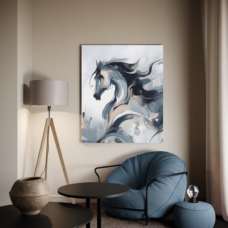 Abstract Horse Painting in Cool Blue Hues - Luxury Art Piece, Premium ...