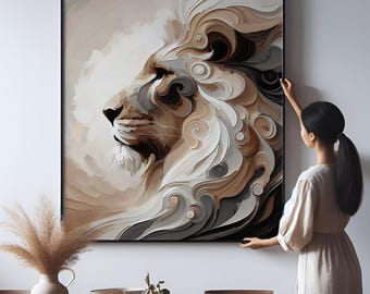 Majestic Abstract Lion Art, Swirling Mane Print, Bold Animal Wall Decor, Modern Safari-Inspired Instant Downloadable Poster Painting