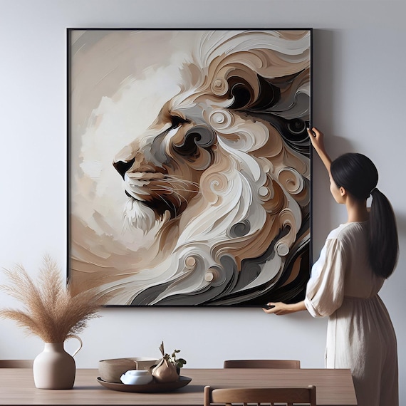 Majestic Abstract Lion Art, Swirling Mane Print, Bold Animal Wall Decor, Modern Safari-Inspired Instant Downloadable Poster Painting
