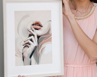 Female Lips in Portrait - White and Pink Tones, Chic Art, Unique Poster, Wall Decor, Abstract Printable, Esthetician Artwork, Contemporary