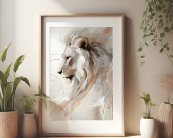 Abstract Lion in Neutral Tones Light and Airy Wall Art Printable Download of Elegant Lion Poster Modern Home Decor in Wildlife Aesthetic