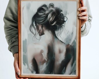 Abstrakte Frau Kunst, feminine Eleganz in gedecktem Grün - Luxus Poster, zeitgenössisches Dekor, einzigartige weibliche Wandkunst, herunterladbare Printable
