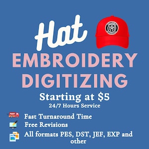 Custom Embroidery Digitizing, Logo Digitizing, Embroidery Digitizing Service, Image Digitizing Embroidery, Custom Digitize, Hat Digitizing