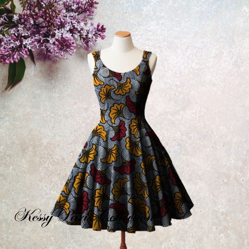 Robe africaine, robe wax, robe pagne, robe ethnique, robe débardeur, skater, vert ,femme,