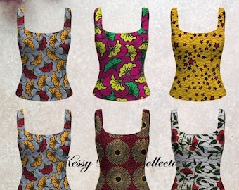 Top africain - débardeur africain - t-shirt africain- débardeur femme -débardeur noir- wax -pagne - ethnique- coton- lin-personnalisé -vert