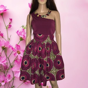 African midi skirt - wax skirt - ethnic skirt - loincloth skirt - African - wax - ethnic - ankara - flared - pleated - wide belt - pink skirt