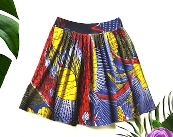 Jupe africaine- Jupe bohème - bleu -Jupe courte -jupe  longue -évasée -plissée -wax-pagne-ethnique -femme - vintage- laine- hiver - mariée