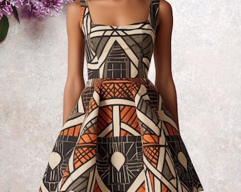 Robe africaine femme- robe pagne- vêtements africain- tenue africaine wax- robe- robe de soirée courte- évasée- plissée- robe wax courte