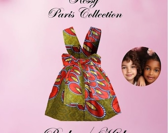 Robe africaine fille- robe africaine enfant- robe wax - robe convertible - robe pagne fille - modèle enfant - wax - coloré - robe été - vert