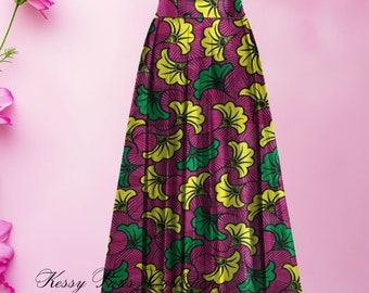 Jupe africaine - Jupe wax - fleurs de mariage - jupe longue - jupe courte - ethnique - pagne- wax - afro - longue - femme - rose