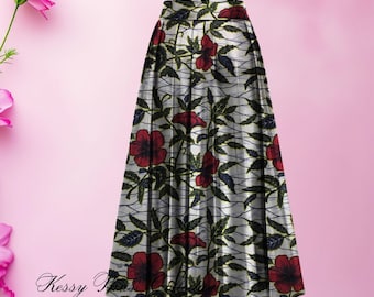 Jupe africaine - Jupe wax - fleurs de mariage - jupe longue - jupe courte - ethnique - pagne- wax - afro - longue - femme - hibiscus