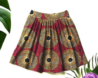 Jupe wax disques -Jupe africaine  mariage- jupe longue - jupe courte - ethnique - pagne- wax- longue - africaine - bogolan - jupe midi