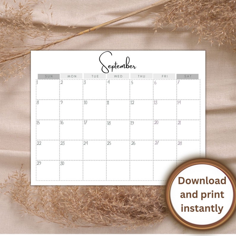 2024 Printable Calendar Black and White Instant Download Monthly Wall