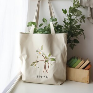 Regalo floreale di nascita personalizzato di luglio Borsa in tela personalizzata Regalo di compleanno per il suo cottage Regalo principale per la mamma Regalo per la migliore amica Regalo di Natale